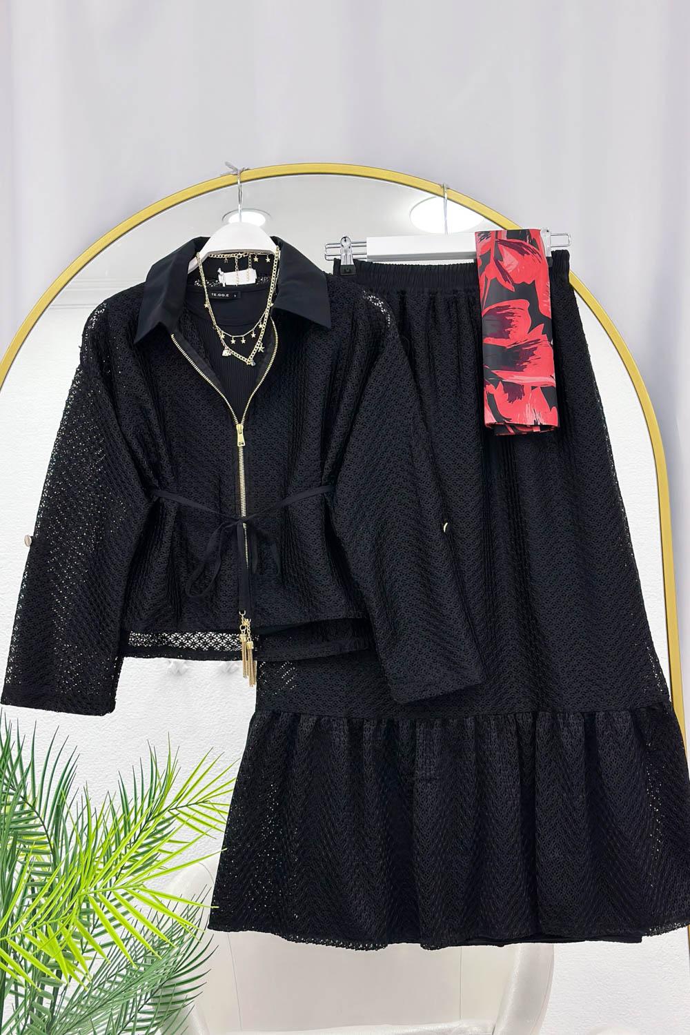 PUANTİYE KAPLAMA ŞİFON ETEKLİ TAKIM