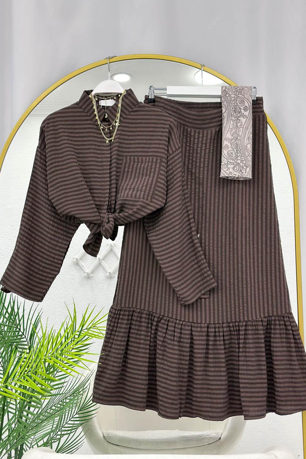 ZRA ÇİZGİ DESEN MODAL ETEKLİ TAKIM