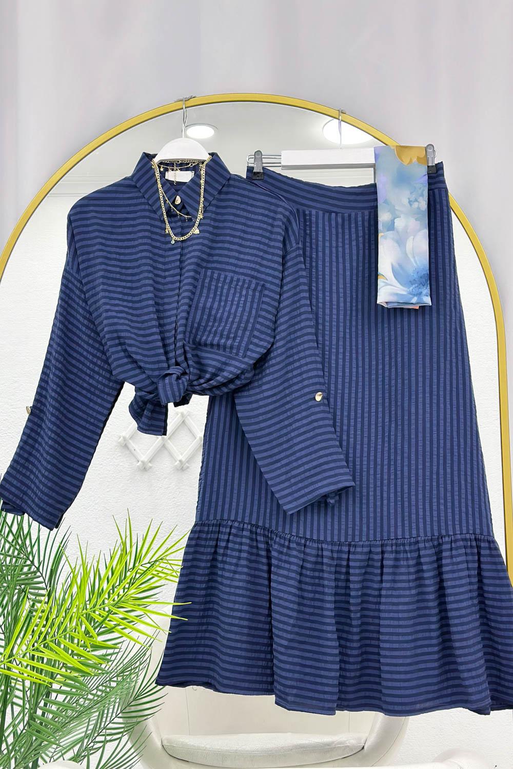 ZRA ÇİZGİ DESEN MODAL ETEKLİ TAKIM