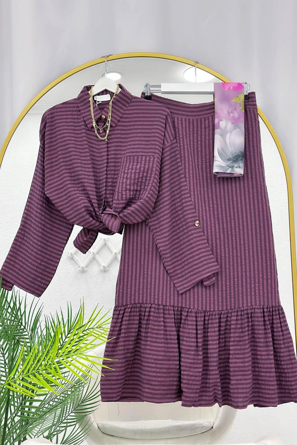 ZRA ÇİZGİ DESEN MODAL ETEKLİ TAKIM