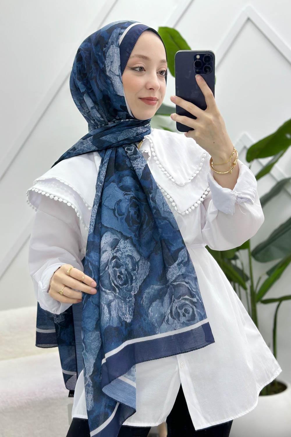 LACİVERT KARMA PAMUK ŞAL SERİSİ