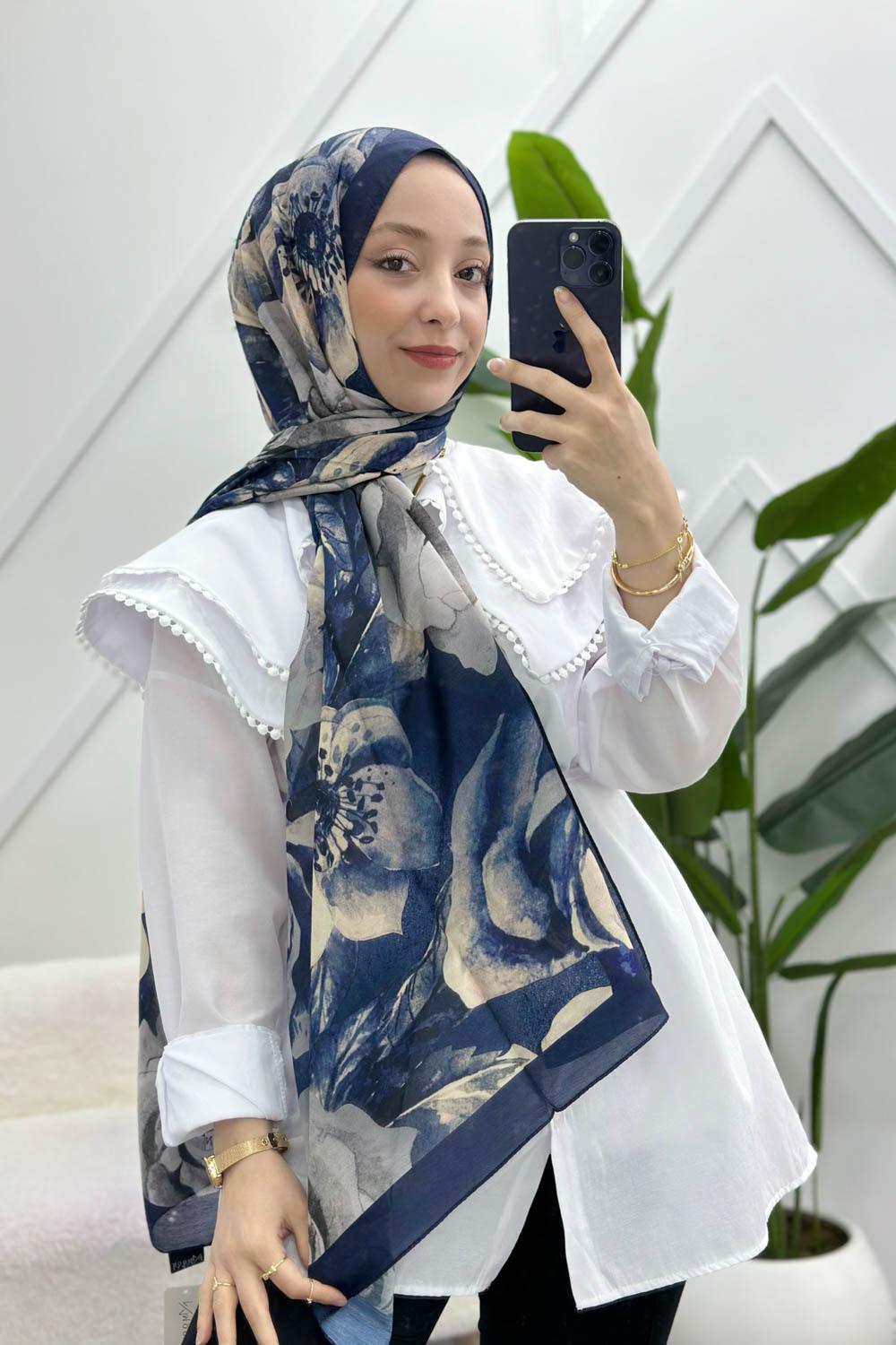 LACİVERT KARMA PAMUK ŞAL SERİSİ