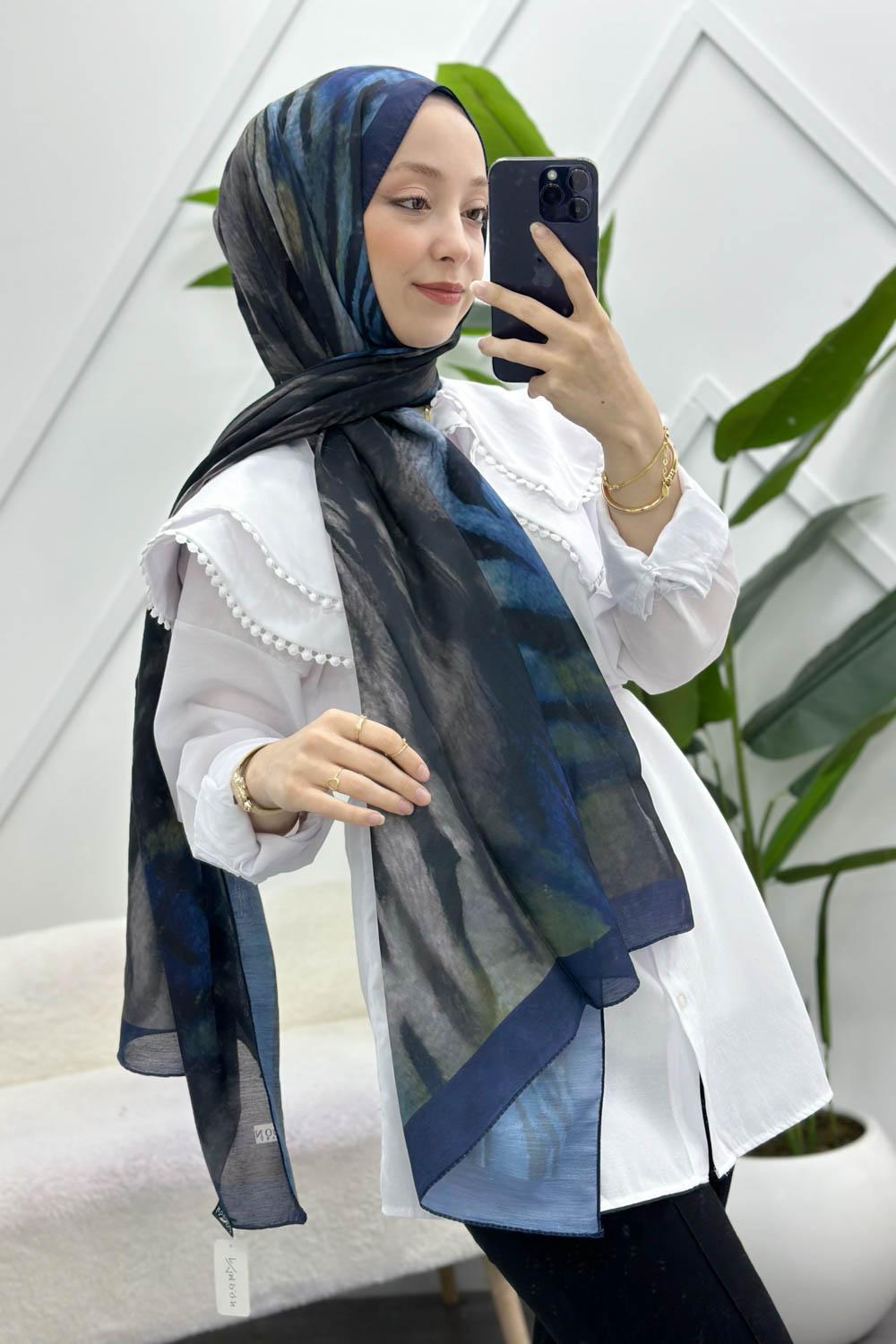 LACİVERT KARMA PAMUK ŞAL SERİSİ