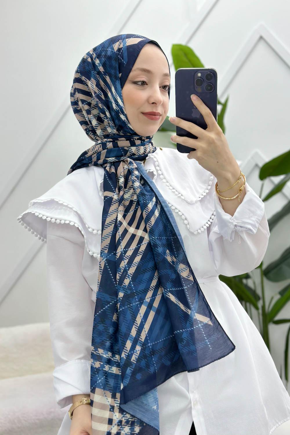 LACİVERT KARMA PAMUK ŞAL SERİSİ