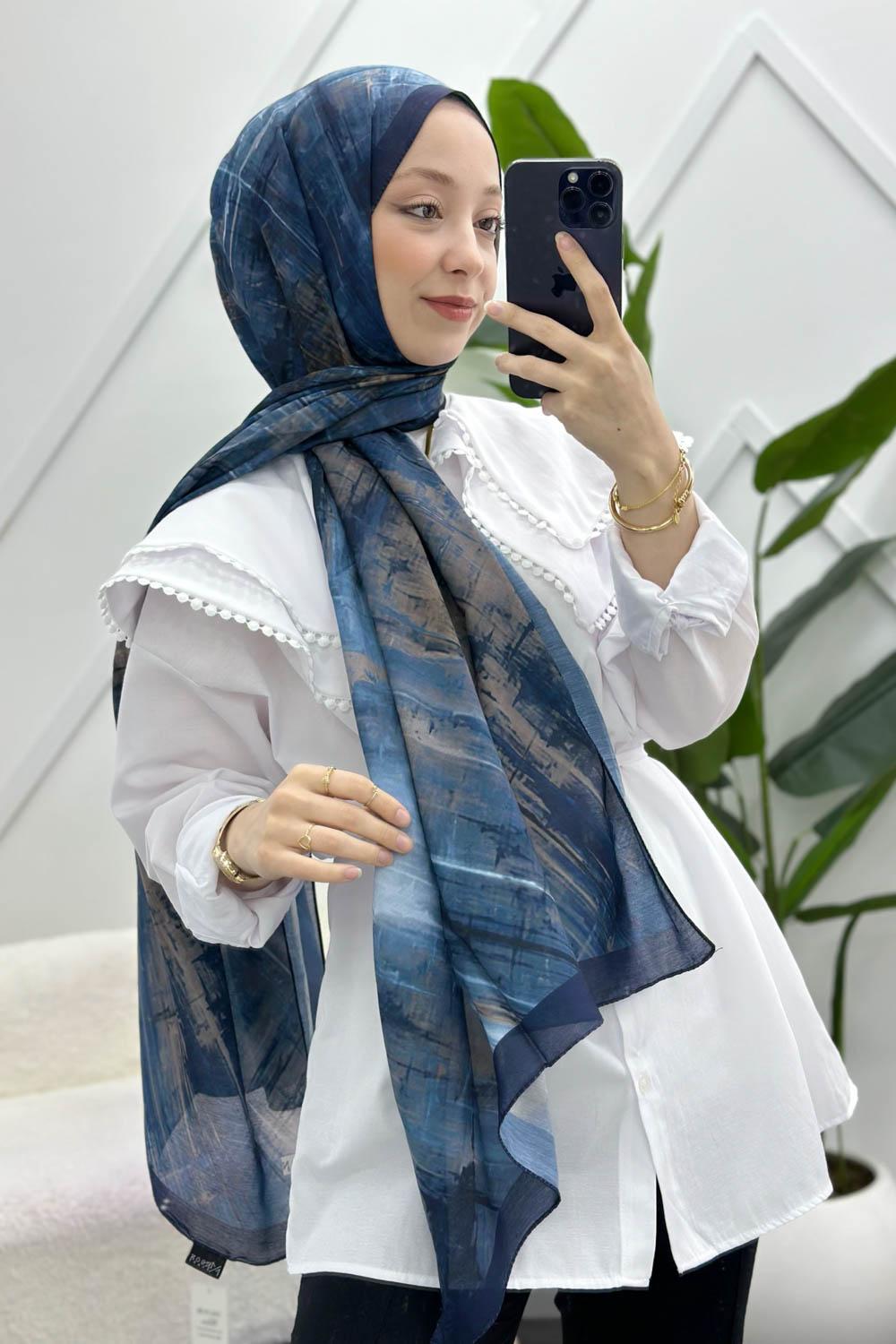 LACİVERT KARMA PAMUK ŞAL SERİSİ