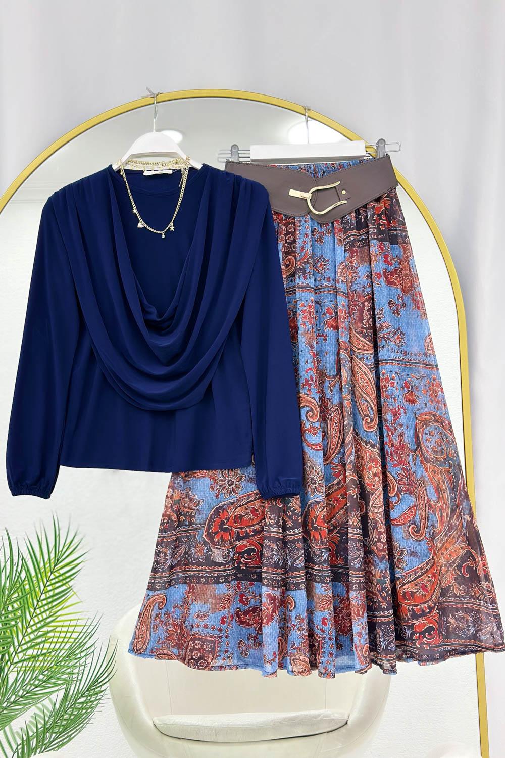 DÖKÜMLÜ BLÜZ  ŞİFON ETEK TAKIM