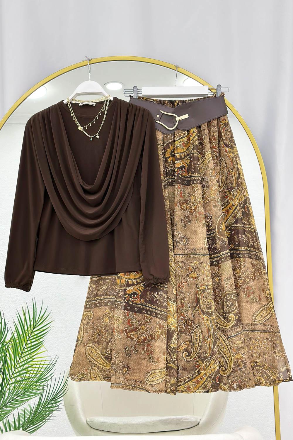 DÖKÜMLÜ BLÜZ  ŞİFON ETEK TAKIM