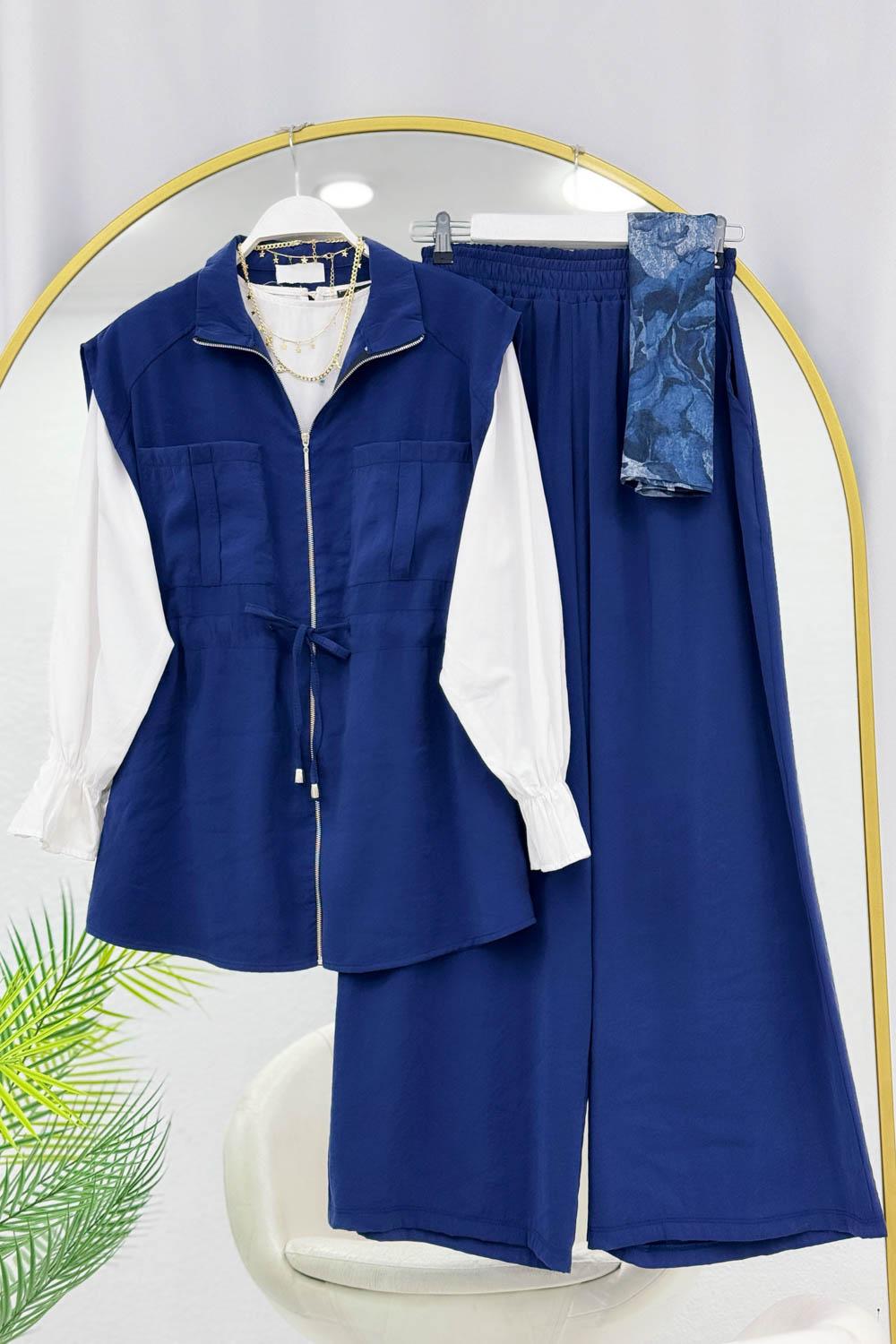 TENSEL KUMAŞ BELİ BÜZGÜLÜ PANTOLONLU YTAKIM