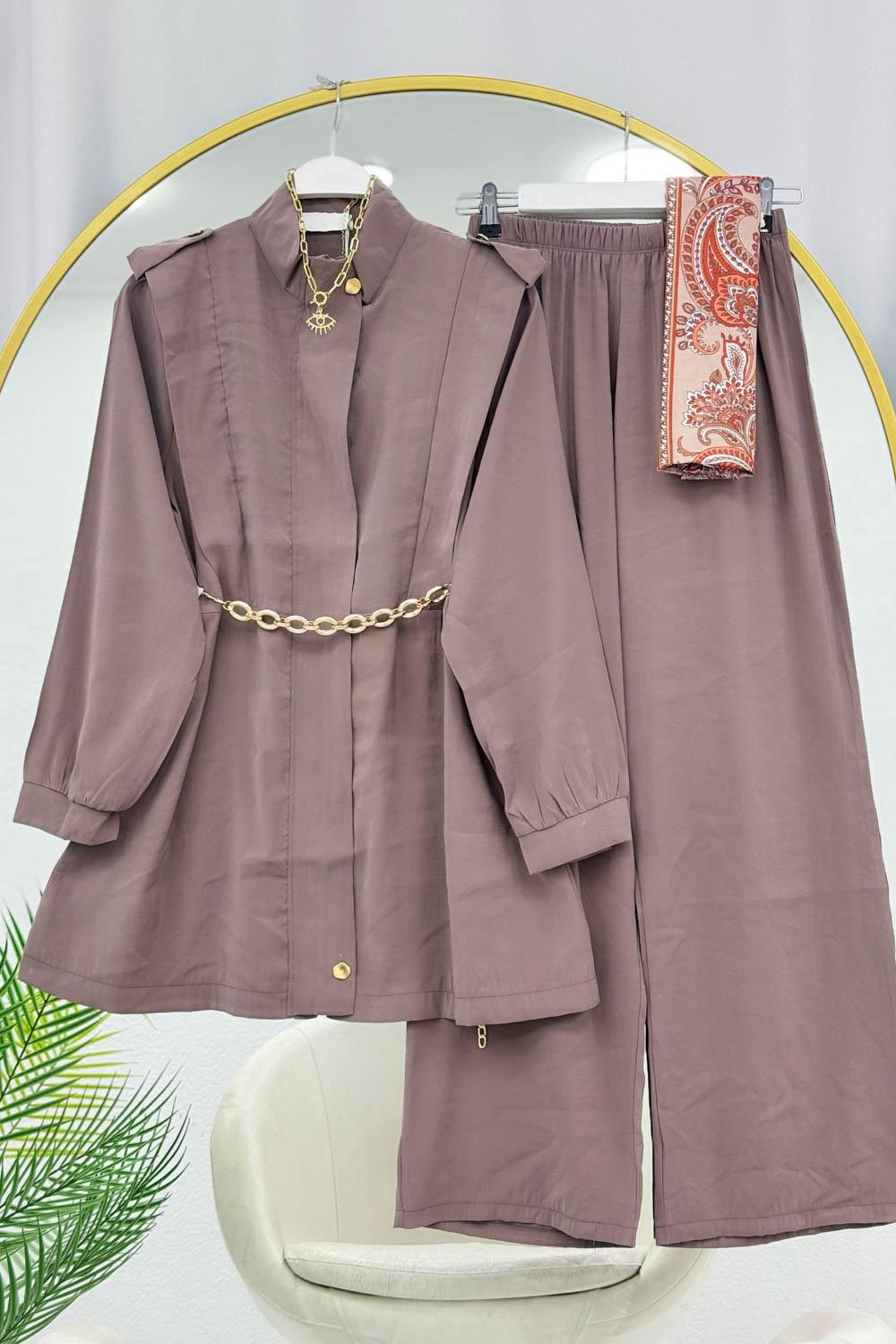 GİZLİ FERMUAR DETAYLI PANTOLONLU MODAL TAKIM