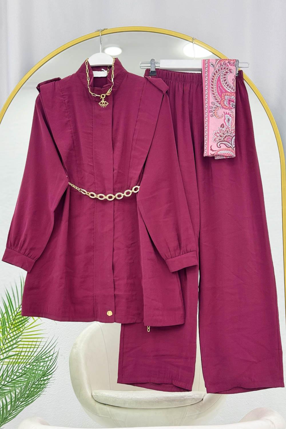 GİZLİ FERMUAR DETAYLI PANTOLONLU MODAL TAKIM