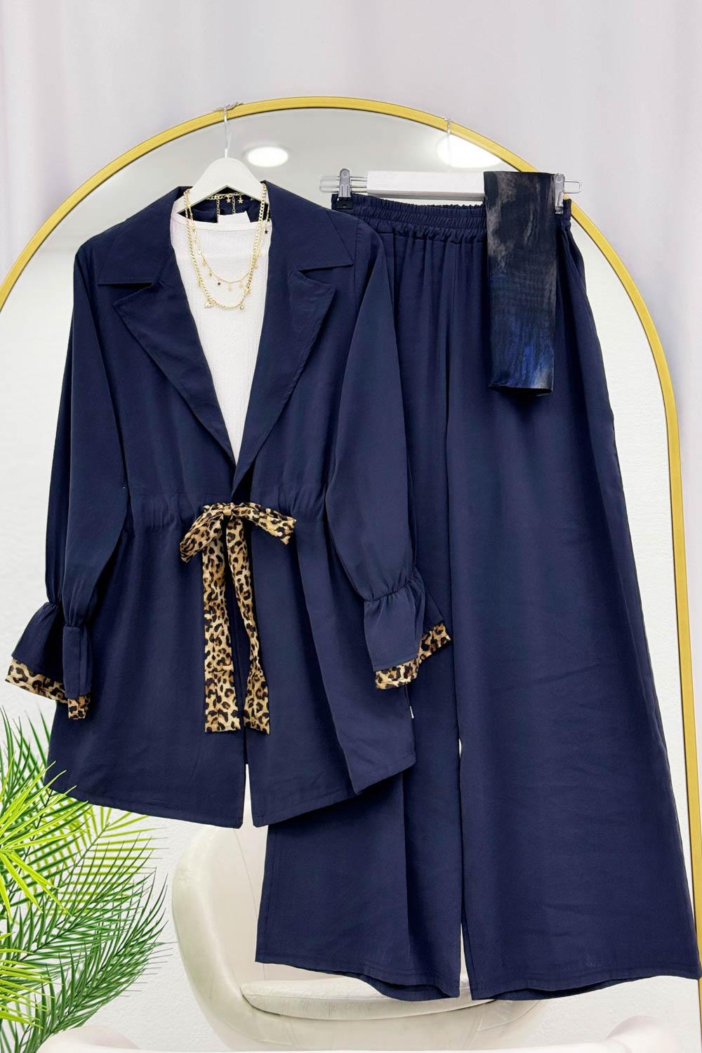 BELDEN LEOPAR BAĞLAMALI PANTOLON TAKIM