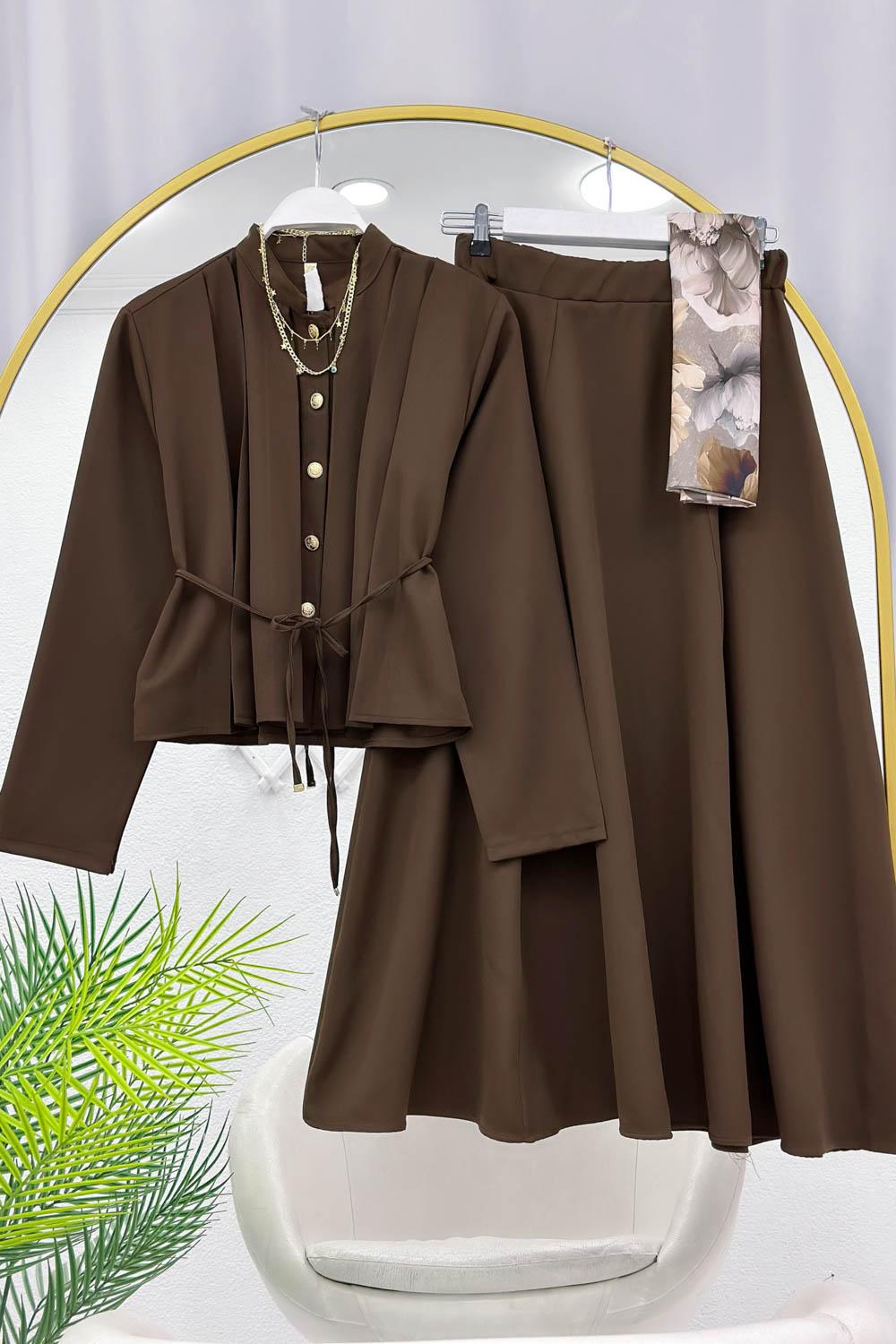 GOLD DÜĞMELİ BELİ BÜZGÜLÜ ETEK TAKIM