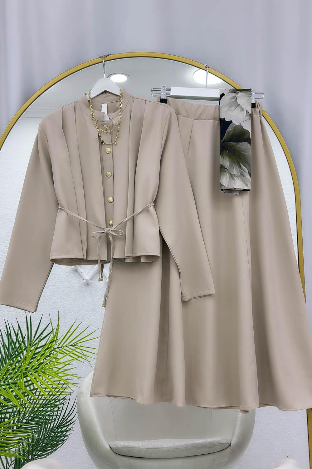 GOLD DÜĞMELİ BELİ BÜZGÜLÜ ETEK TAKIM