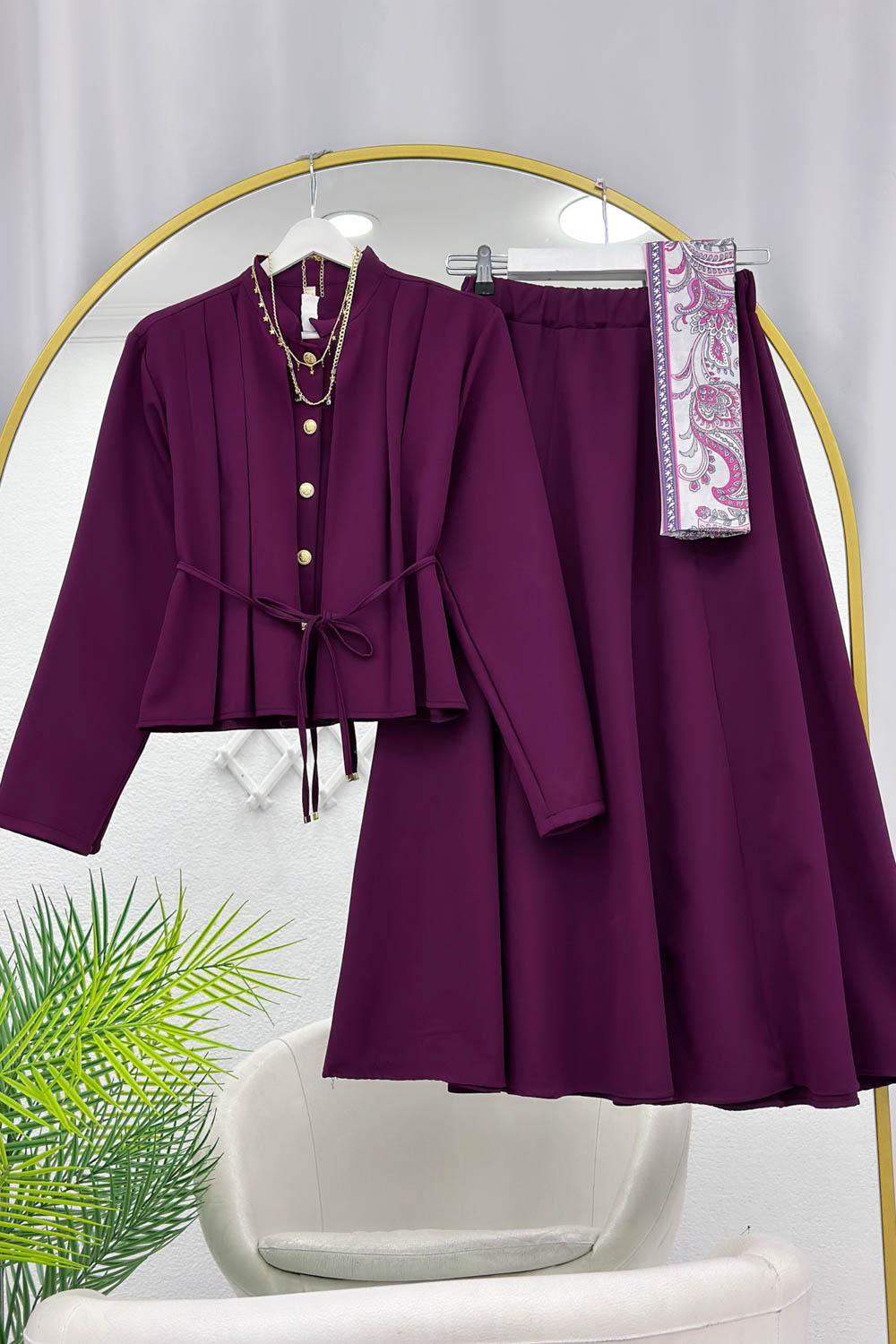 GOLD DÜĞMELİ BELİ BÜZGÜLÜ ETEK TAKIM