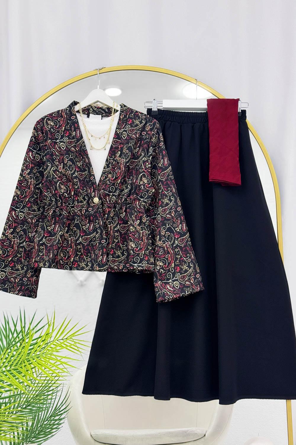 BELDEN BÜZGÜLÜ ETEKLİ KİMONO TAKIM