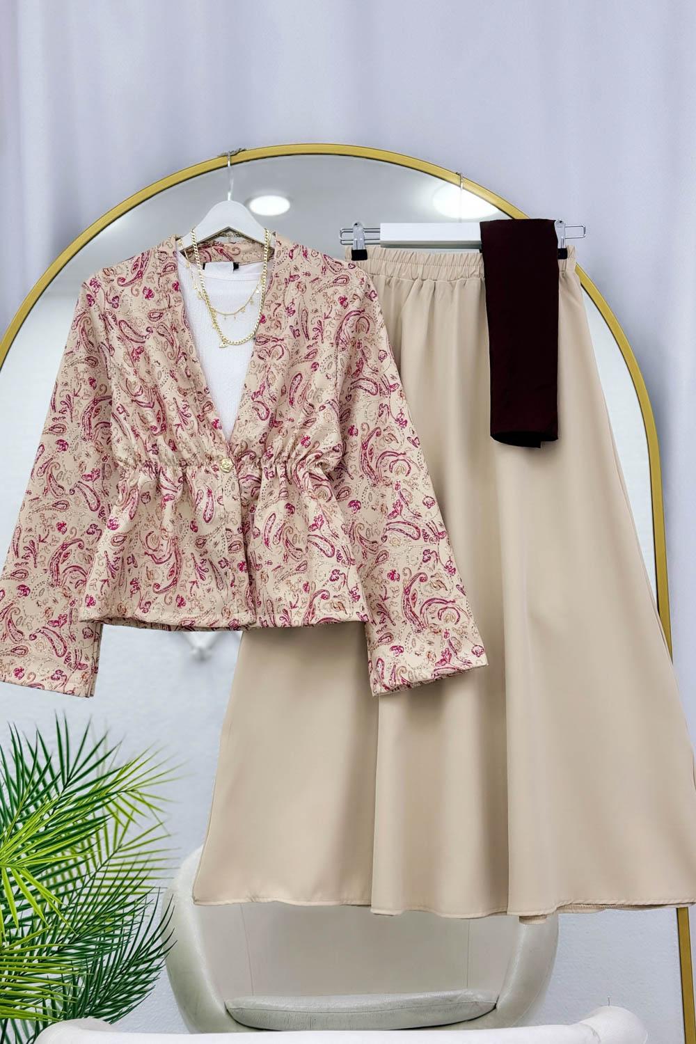 BELDEN BÜZGÜLÜ ETEKLİ KİMONO TAKIM