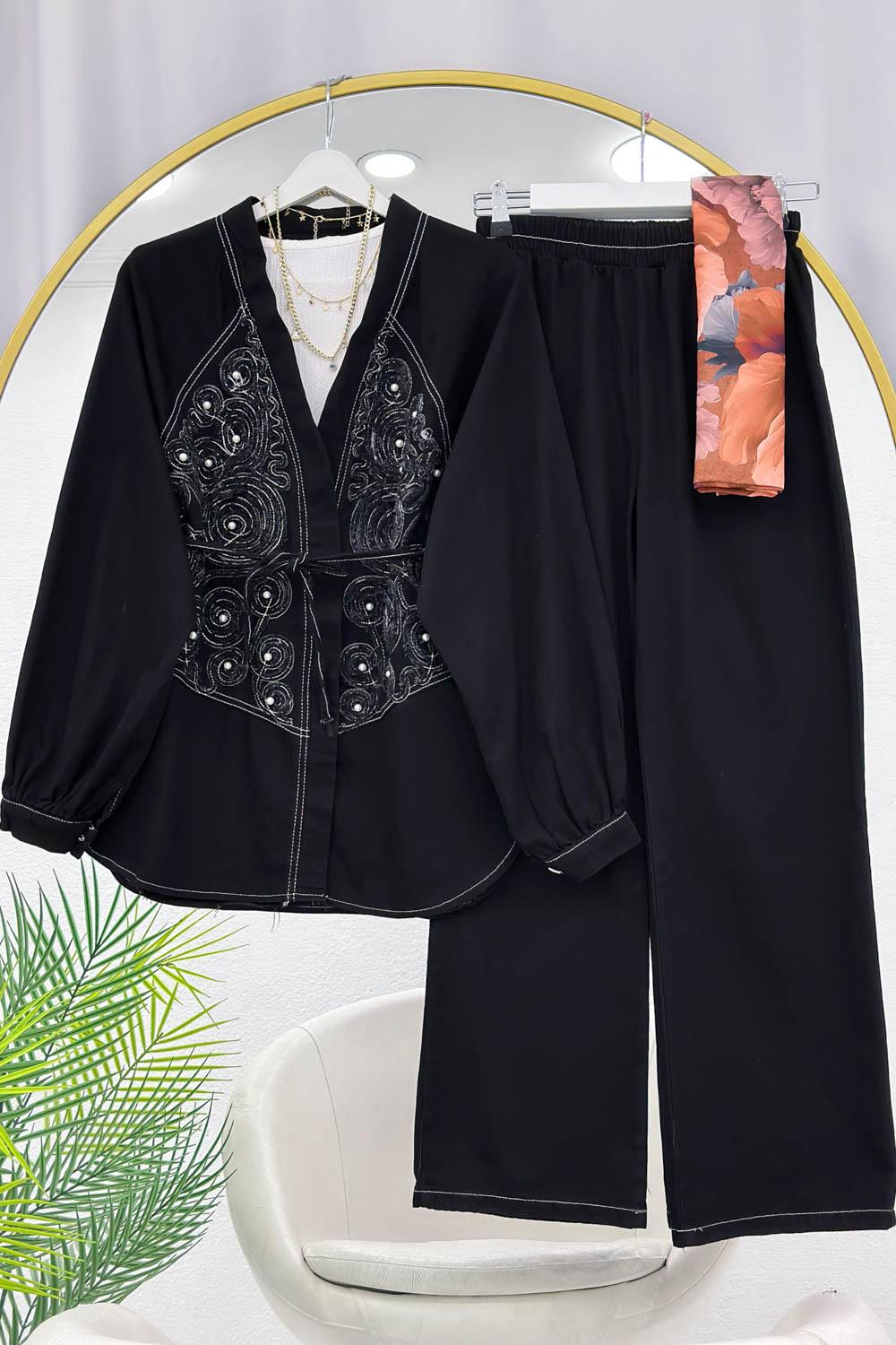 BONCUK  DESENLİ PANTOLONLU KADIN  KOT TAKIM