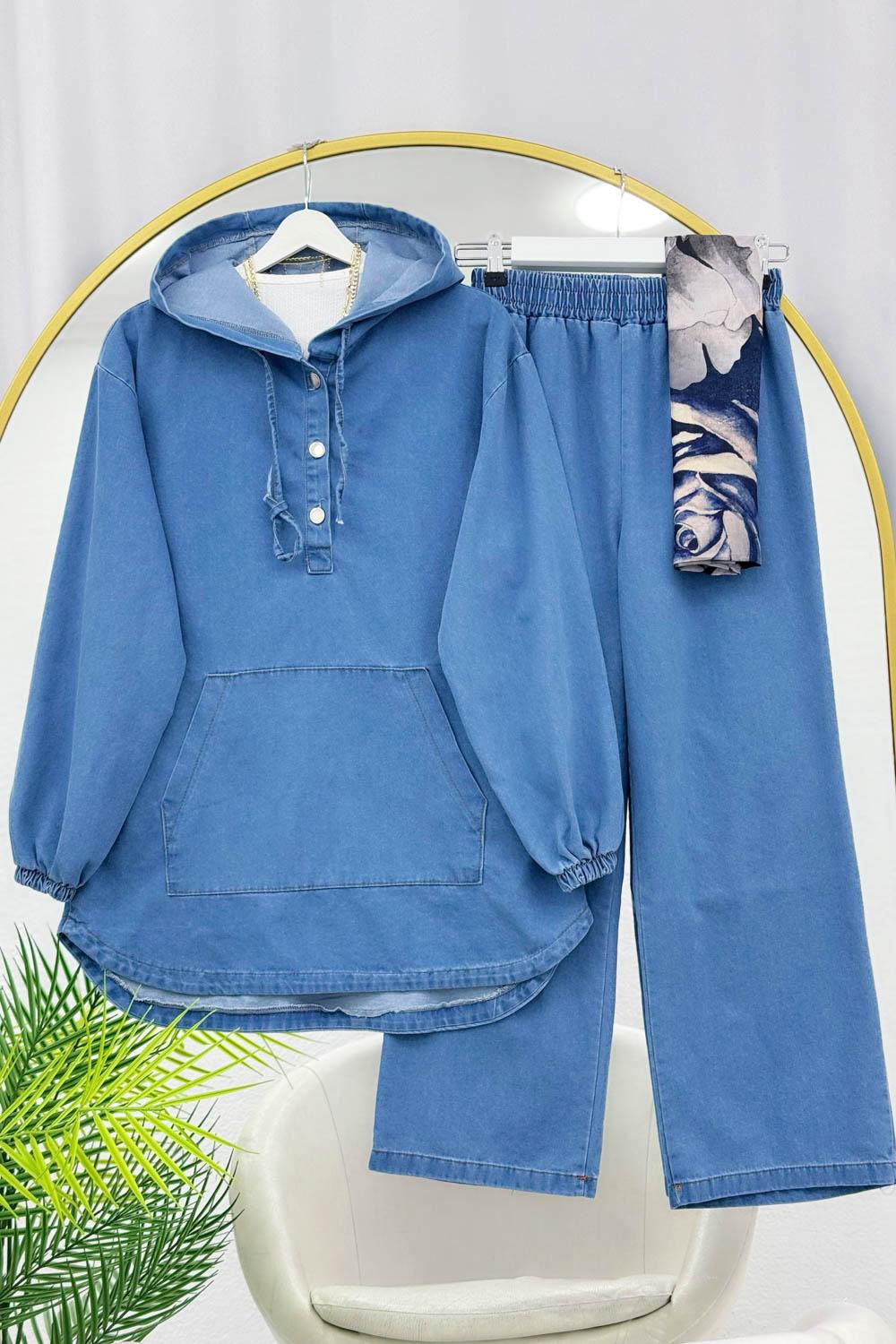 YARIM ÇITÇIT DÜĞMELİ KOT TAKIM