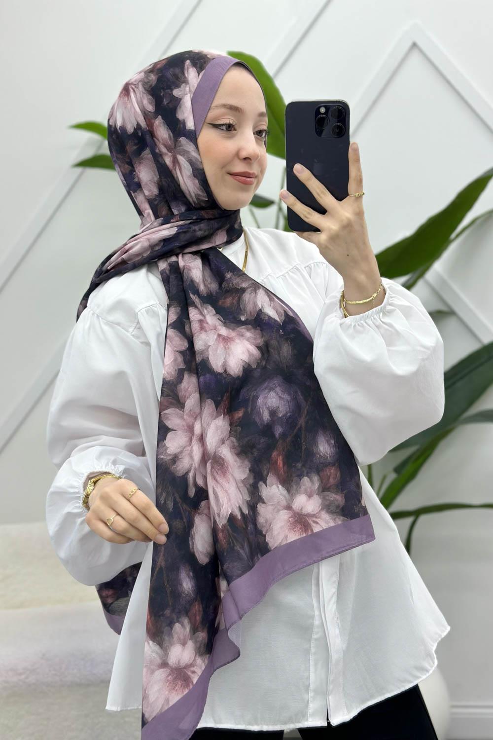 ZAMBAK ÇİÇEKLİ PAMUK ŞAL SERİSİ