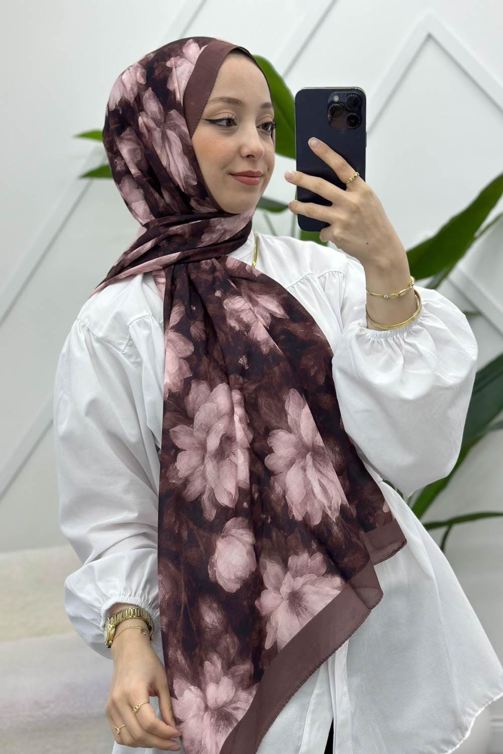 ZAMBAK ÇİÇEKLİ PAMUK ŞAL SERİSİ