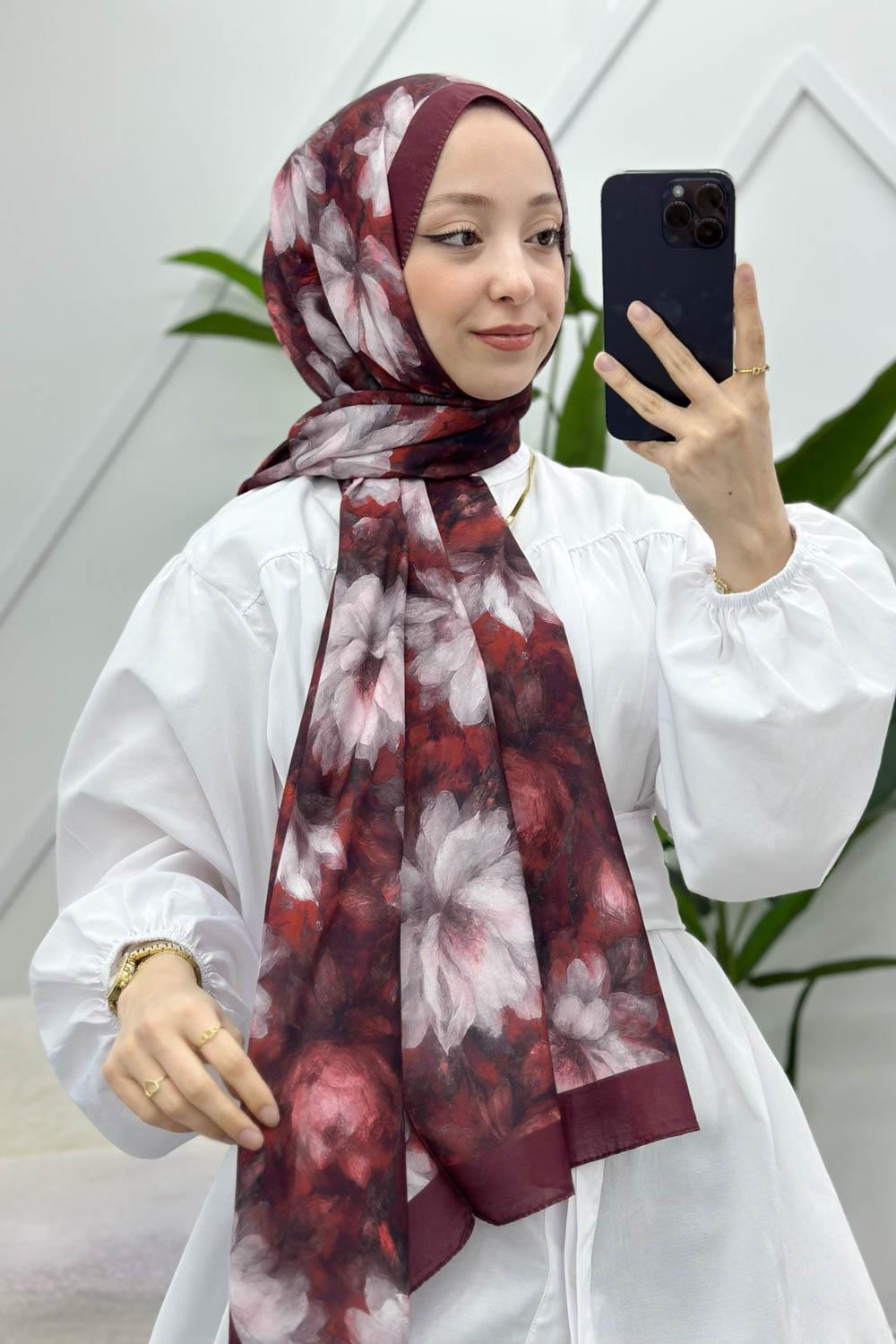 ZAMBAK ÇİÇEKLİ PAMUK ŞAL SERİSİ