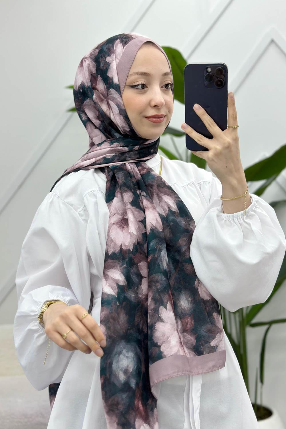 ZAMBAK ÇİÇEKLİ PAMUK ŞAL SERİSİ