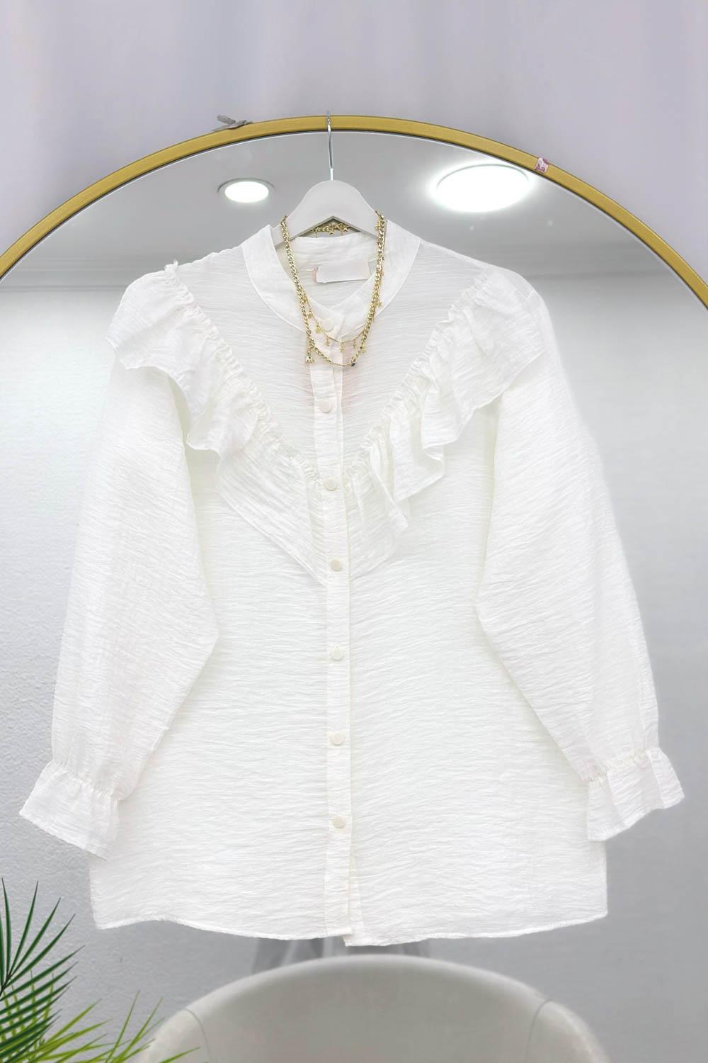 DÜĞME DETAYLI FIRFIRLI GÖMLEK