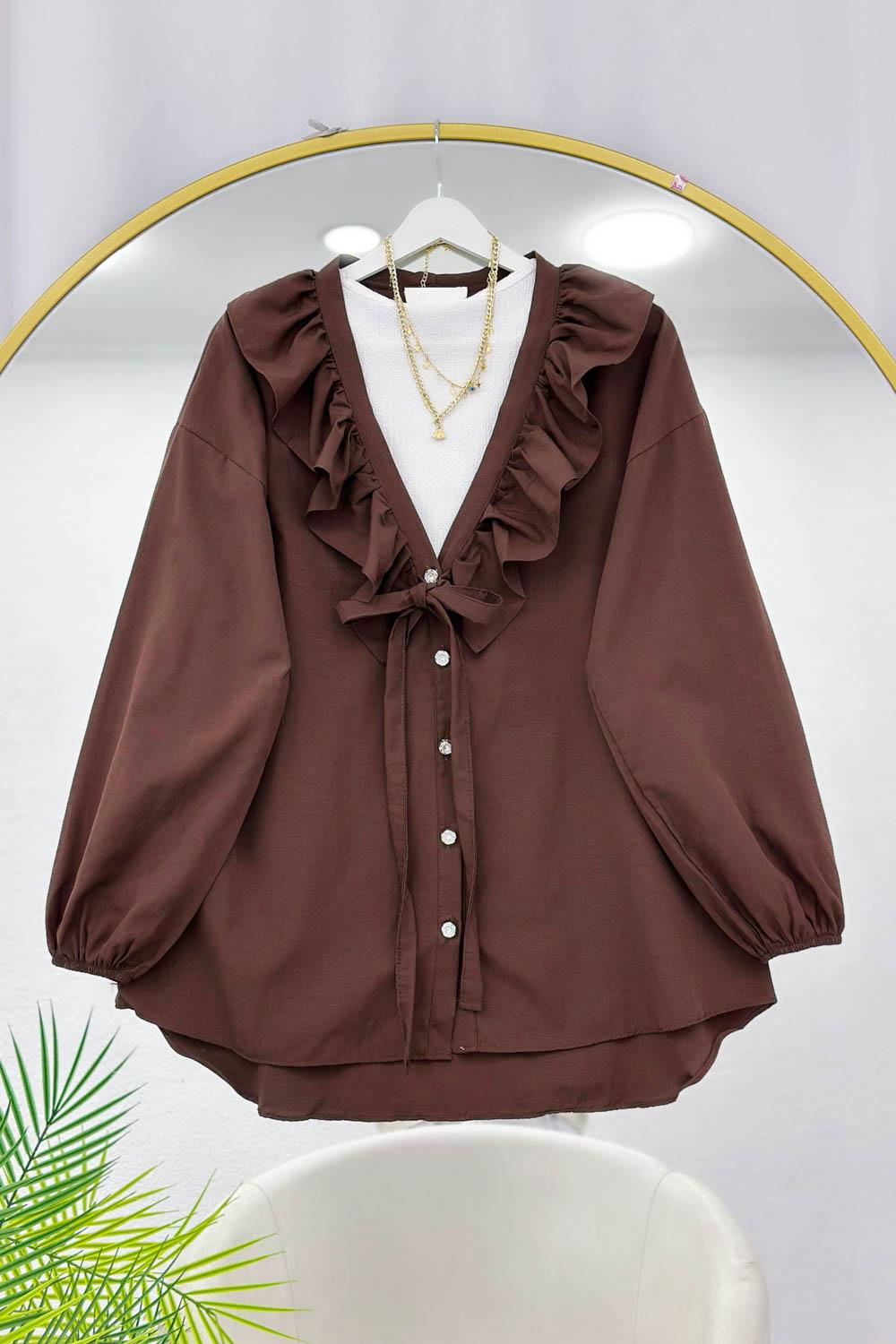 ÖNÜ FIRFIRLI BAĞLAMALI KADIN GÖMLEK TUNİK