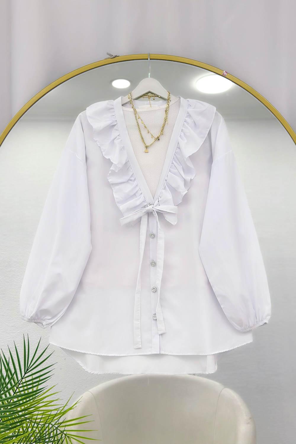 ÖNÜ FIRFIRLI BAĞLAMALI KADIN GÖMLEK TUNİK