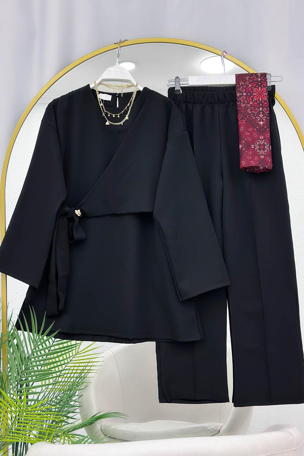 YANDAN TOKALI KREP PANTOLONLU TAKIM