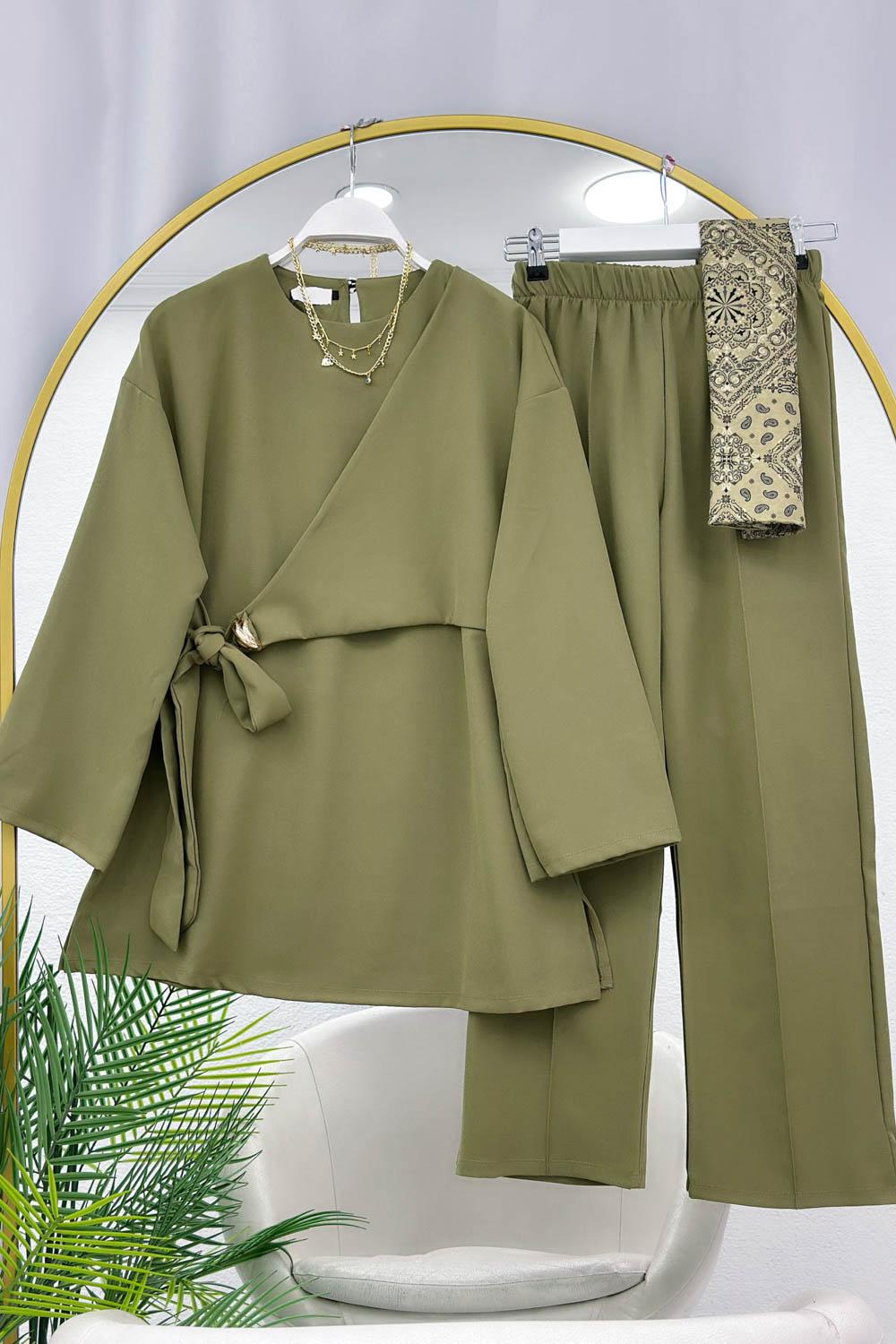 YANDAN TOKALI KREP PANTOLONLU TAKIM