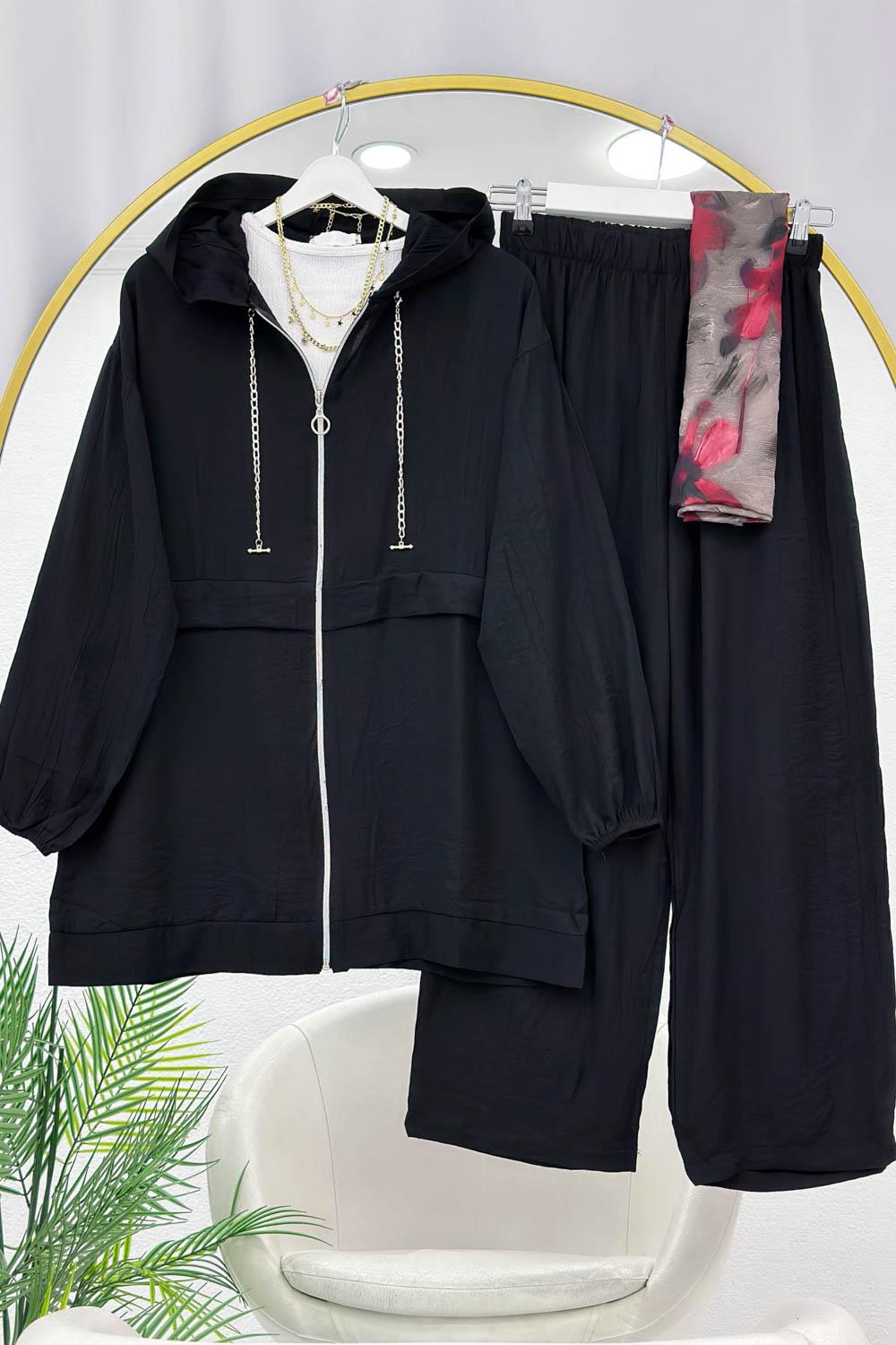 YAKASI ZİNCİR DETAYLI KRINKIL KADIN TAKIM