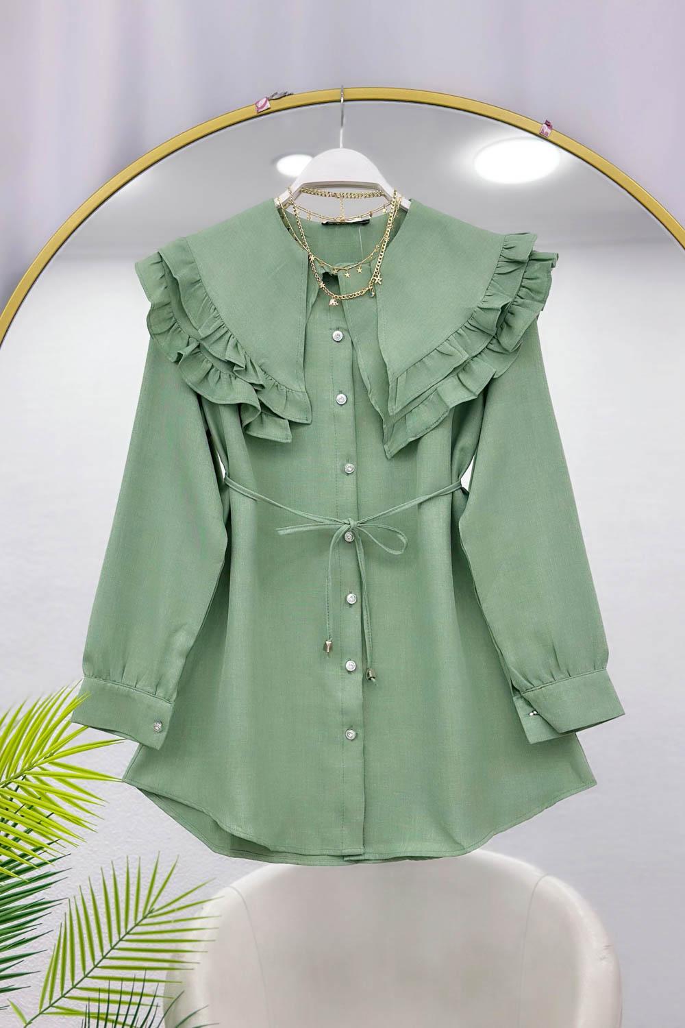 ÖNÜ FIRFIRLI KUŞAKLI GÖMLEK