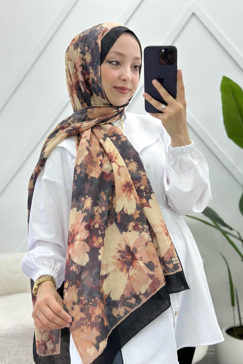 KARIŞIK ÇİÇEK DESEN PAMUK SOFT ŞAL