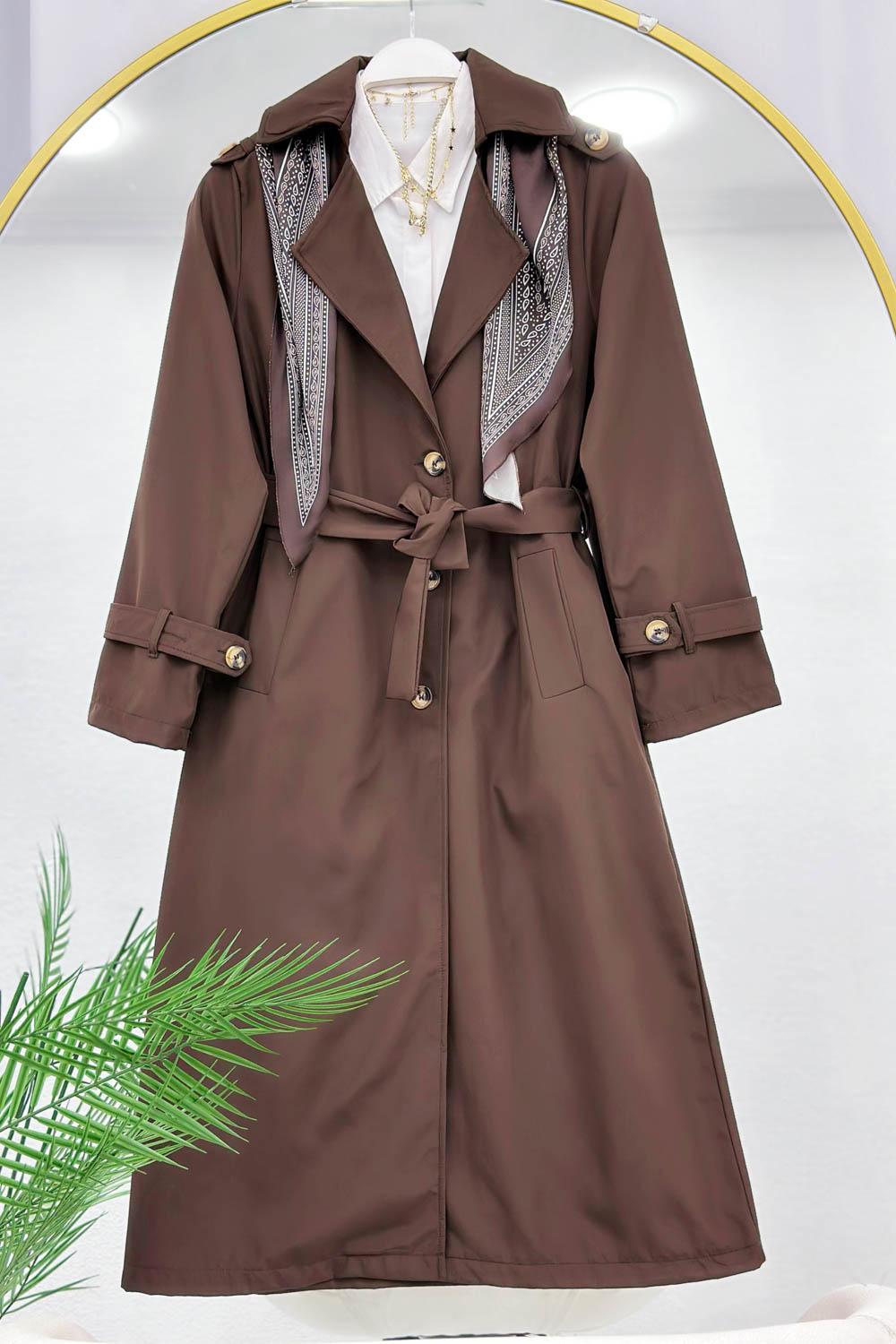 FULAR DETAYLI KEMERLİ TRENÇKOT