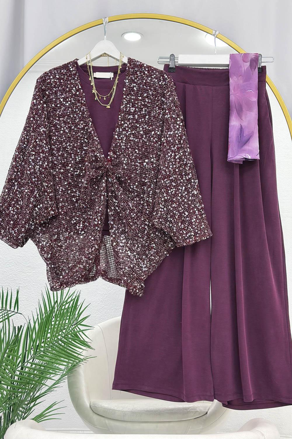 ÜSTÜ PİLELİ PULLU PANTOLONLU  3 LÜ TAKIM