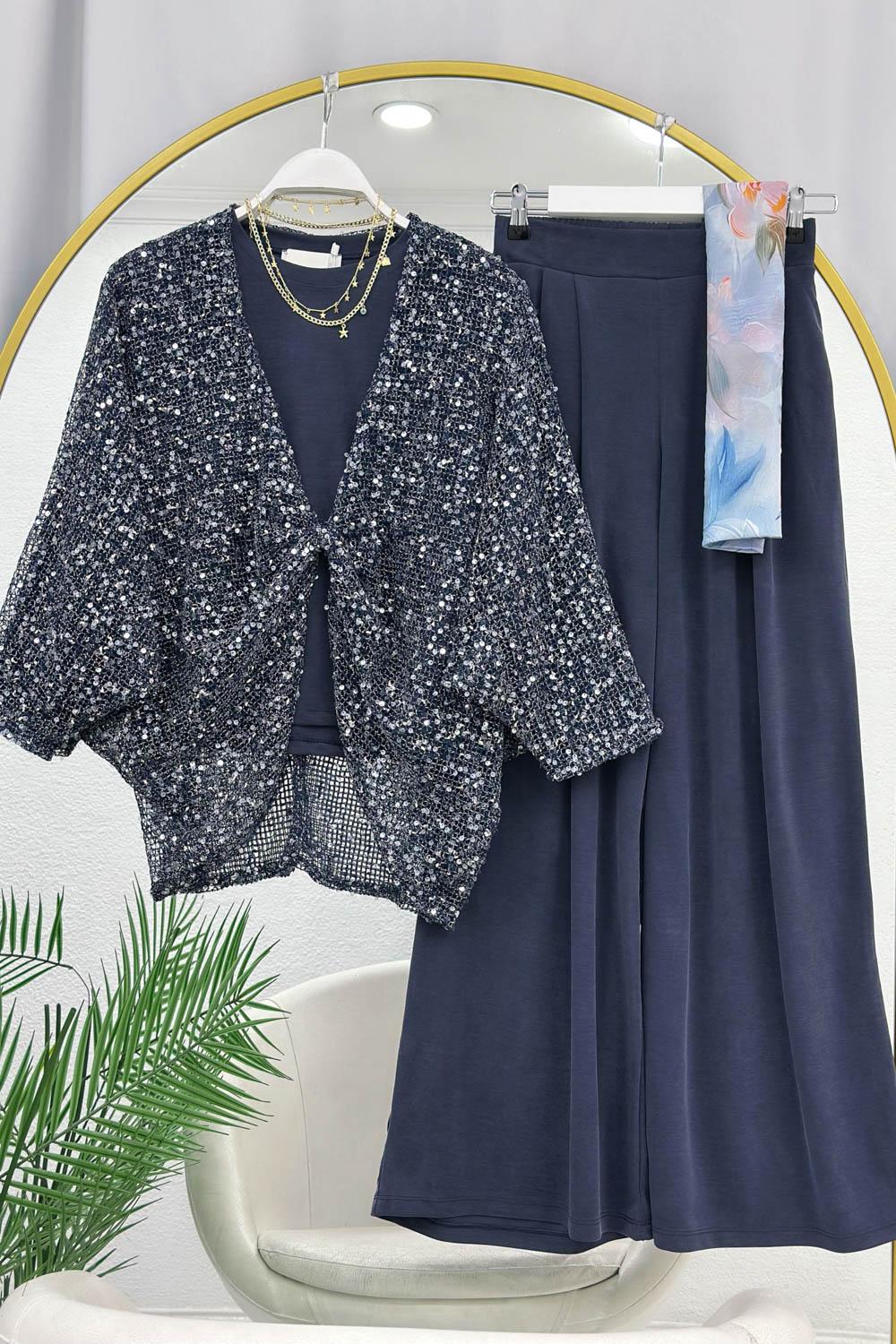 ÜSTÜ PİLELİ PULLU PANTOLONLU  3 LÜ TAKIM