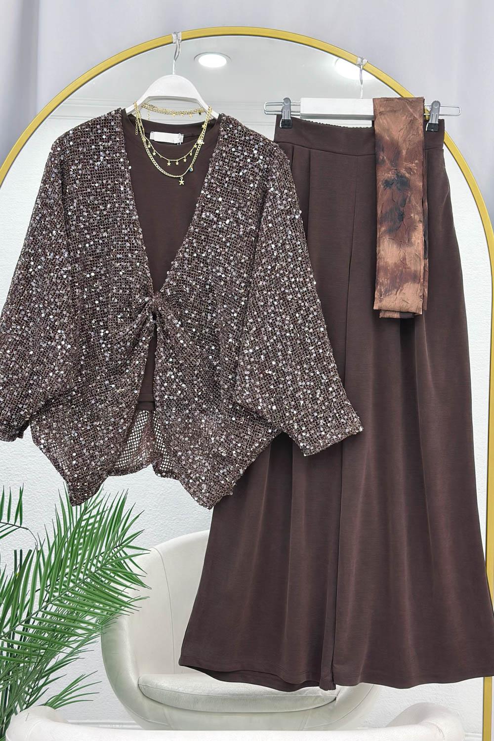 ÜSTÜ PİLELİ PULLU PANTOLONLU  3 LÜ TAKIM