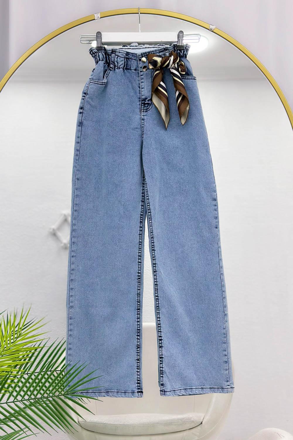BELİ BÜZGÜLÜ KOT PANTOLON