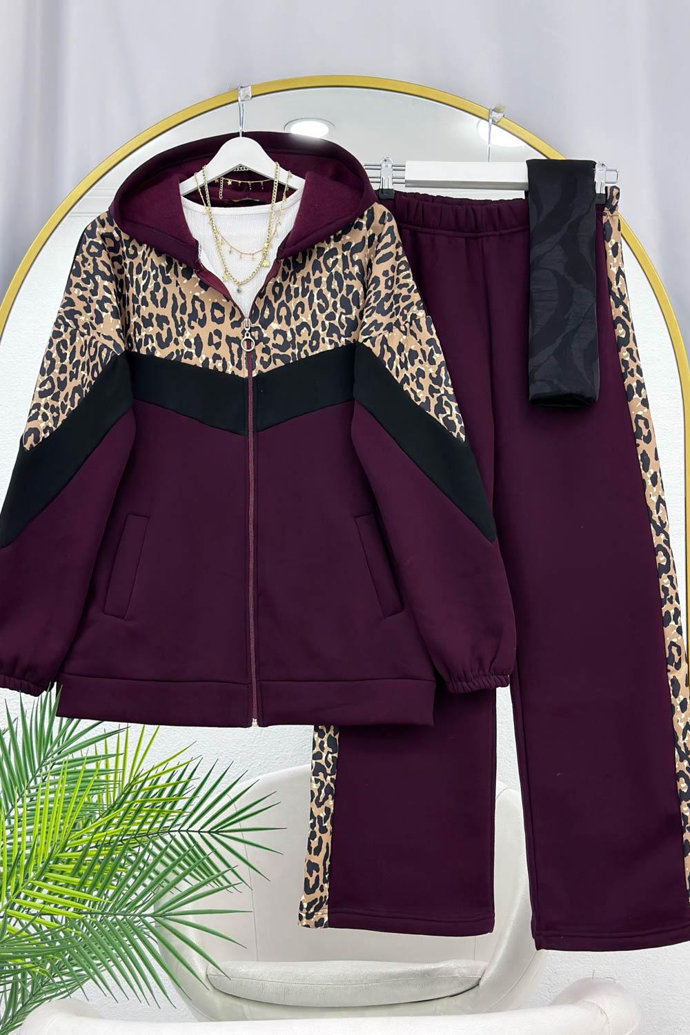 LEOPAR GARNİLİ ÜÇ İPLİK SPOR TAKIM