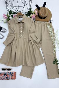 BELİ BÜZGÜLÜ PANTOLON TAKIM
