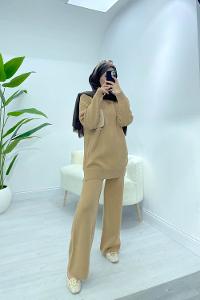 PELÜŞ İNCİ DETAYLI PANTLONLU TAKIM