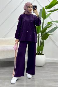 TAŞ DETAYLI KADIN TRİKO TAKIM