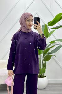 TAŞ DETAYLI KADIN TRİKO TAKIM