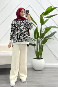 GÖMLEK YAKA ÖNÜ DÜĞME DETAYLI ETEKLİ KADIN TAKIM