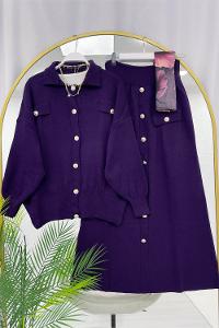 GOLD DÜĞME DETAYLI ETEKLİ KADIN TRİKO TAKIM