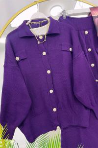 GOLD DÜĞME DETAYLI ETEKLİ KADIN TRİKO TAKIM