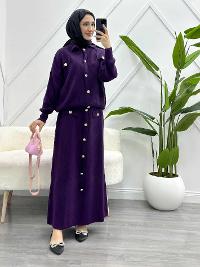 GOLD DÜĞME DETAYLI ETEKLİ KADIN TRİKO TAKIM