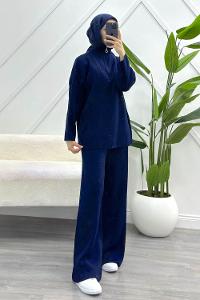 ÖNÜ ÇİZGİ DETAYLI KADIN TRİKO TAKIM