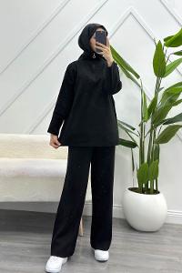 ÖNÜ ÇİZGİ DETAYLI KADIN TRİKO TAKIM